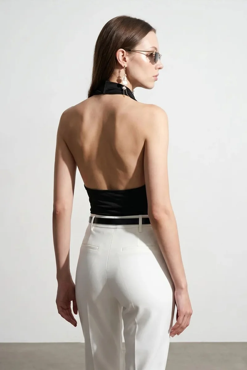 Dilvin DILVIN Fitted Sleeveless Cowl Neck Blouse