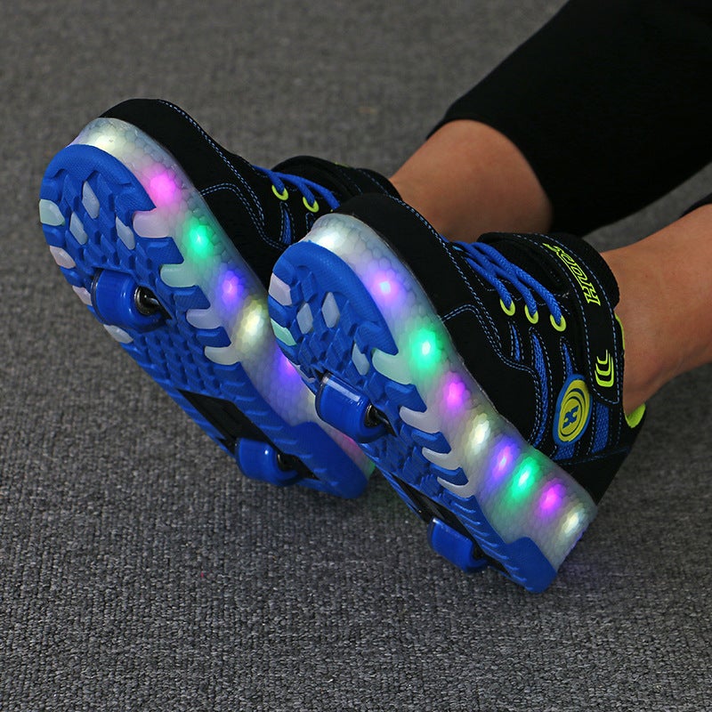Heelby Shoes Boys Children Two Wheels Invisible Students Automatic Pulley Shoe With Lace Wheels Shoes Girls Students Luminous Shoes - Image 4