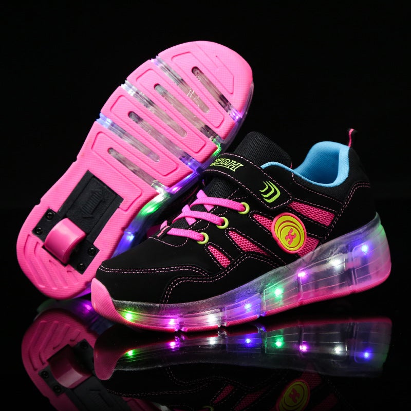 Heelby Shoes Boys Children Two Wheels Invisible Students Automatic Pulley Shoe With Lace Wheels Shoes Girls Students Luminous Shoes - Image 1