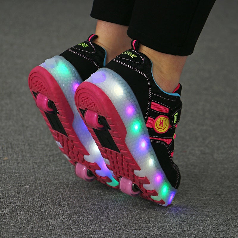 Heelby Shoes Boys Children Two Wheels Invisible Students Automatic Pulley Shoe With Lace Wheels Shoes Girls Students Luminous Shoes - Image 3