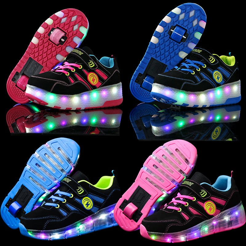 Heelby Shoes Boys Children Two Wheels Invisible Students Automatic Pulley Shoe With Lace Wheels Shoes Girls Students Luminous Shoes - Image 2