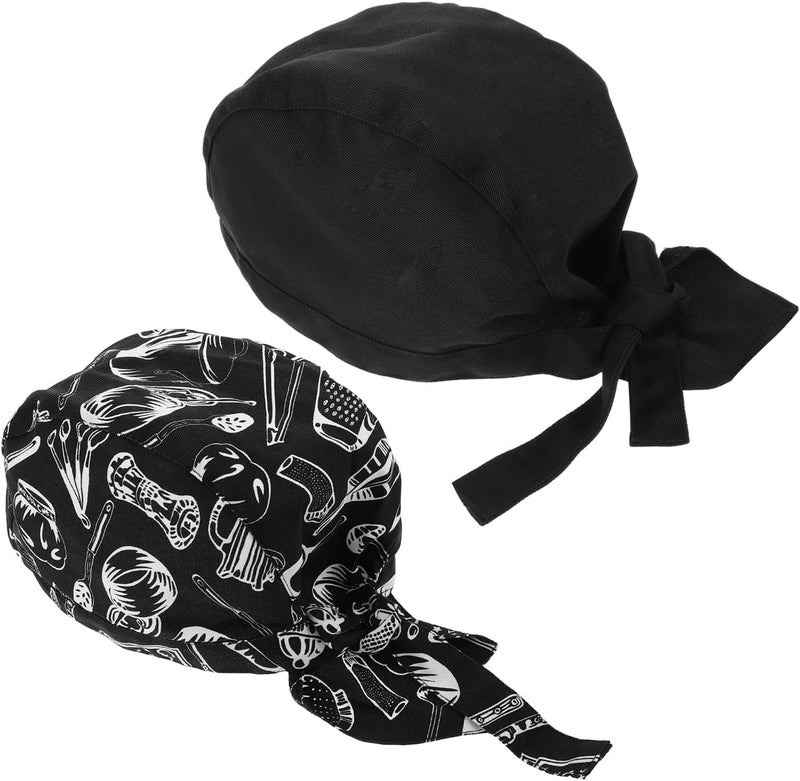 Milisten Adjustable Chef Hat Unisex Kitchen Cap with Black Fork and Knife Print, Food Service Cooking Hat for Men, Women, - Image 1