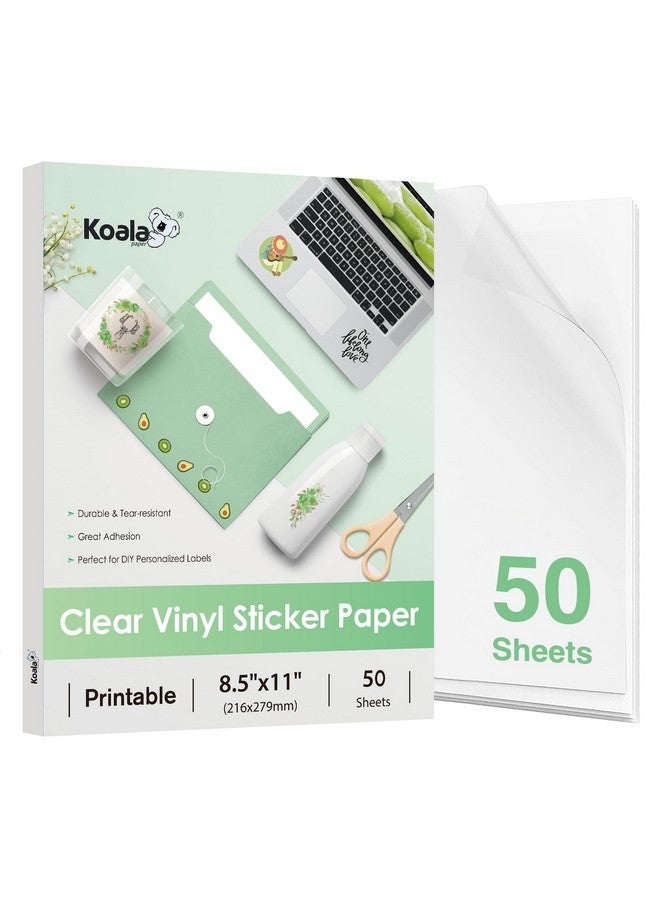 KOALA PAPER Koala Clear Sticker Paper For Inkjet Printer - Waterproof Clear Printable Vinyl Sticker Paper - 8.5X11 Inch 50 Sheets Transparent Glossy Sticker Paper For Diy Personalized Stickers, Labels, Decals  - Image 1