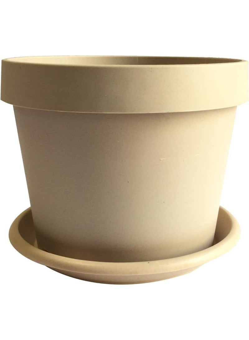 أيدل وعاء نبات داخلي قابل للتحلل البيولوجي مع صحن IDEL - 100% صديق للبيئة وقابل للتحلل - وعاء زهور بمظهر بلاستيكي للمنزل والشرفة والحديقة - وعاء دائري قابل لإعادة الاستخدام باللون البيج / البني متوفر بأحجام مختلفة (15 سم / 21 سم / 28 سم) - Image 1