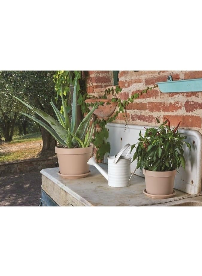 أيدل وعاء نبات داخلي قابل للتحلل البيولوجي مع صحن IDEL - 100% صديق للبيئة وقابل للتحلل - وعاء زهور بمظهر بلاستيكي للمنزل والشرفة والحديقة - وعاء دائري قابل لإعادة الاستخدام باللون البيج / البني متوفر بأحجام مختلفة (15 سم / 21 سم / 28 سم) - Image 2