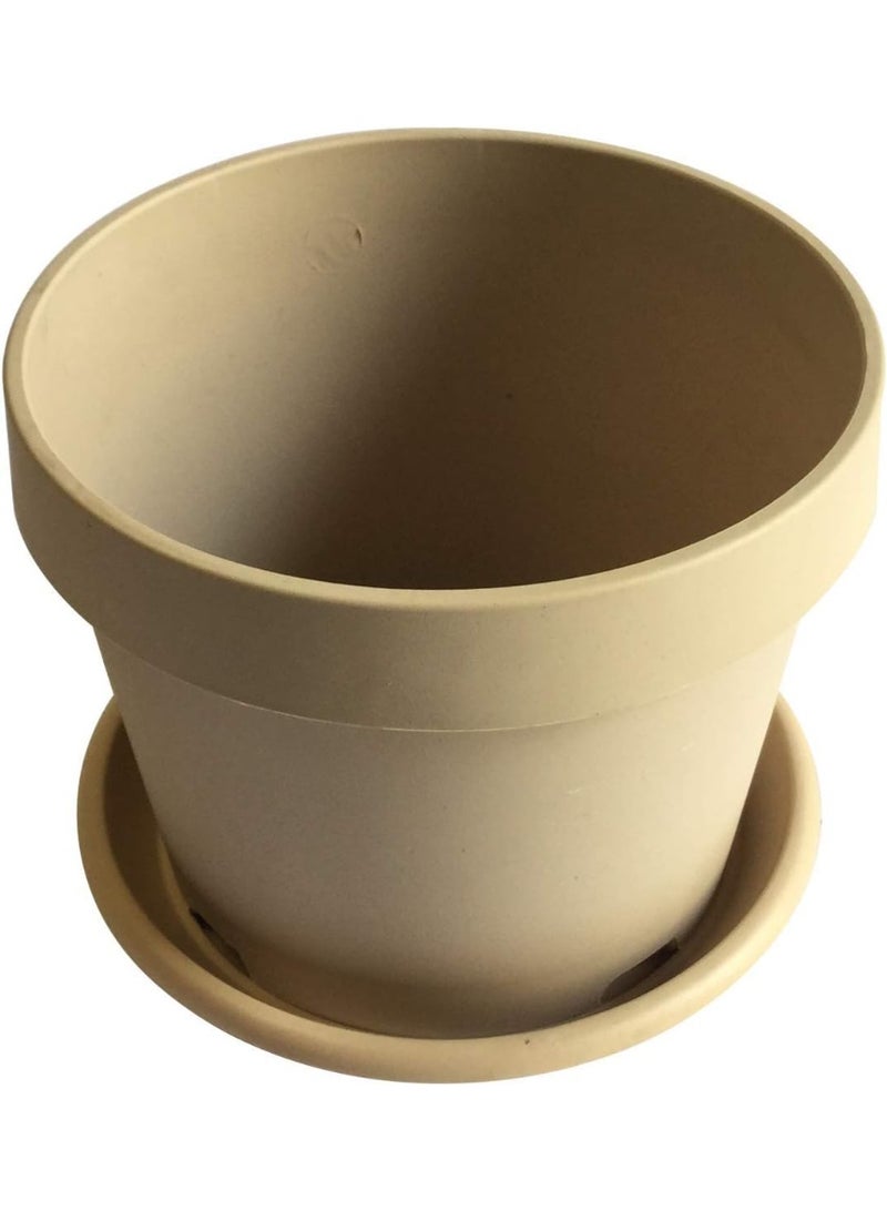 أيدل وعاء نبات داخلي قابل للتحلل البيولوجي مع صحن IDEL - 100% صديق للبيئة وقابل للتحلل - وعاء زهور بمظهر بلاستيكي للمنزل والشرفة والحديقة - وعاء دائري قابل لإعادة الاستخدام باللون البيج / البني متوفر بأحجام مختلفة (15 سم / 21 سم / 28 سم) - Image 5