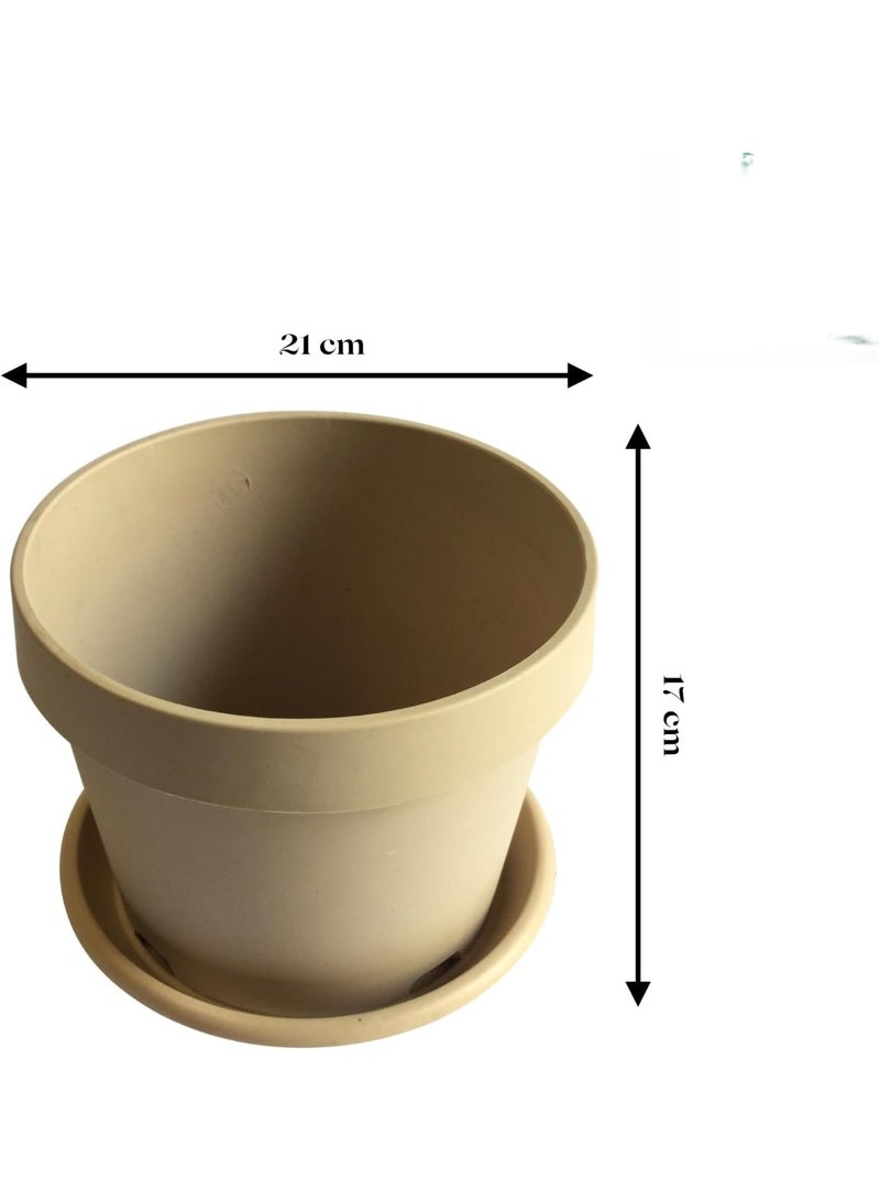 أيدل وعاء نبات داخلي قابل للتحلل البيولوجي مع صحن IDEL - 100% صديق للبيئة وقابل للتحلل - وعاء زهور بمظهر بلاستيكي للمنزل والشرفة والحديقة - وعاء دائري قابل لإعادة الاستخدام باللون البيج / البني متوفر بأحجام مختلفة (15 سم / 21 سم / 28 سم) - Image 3