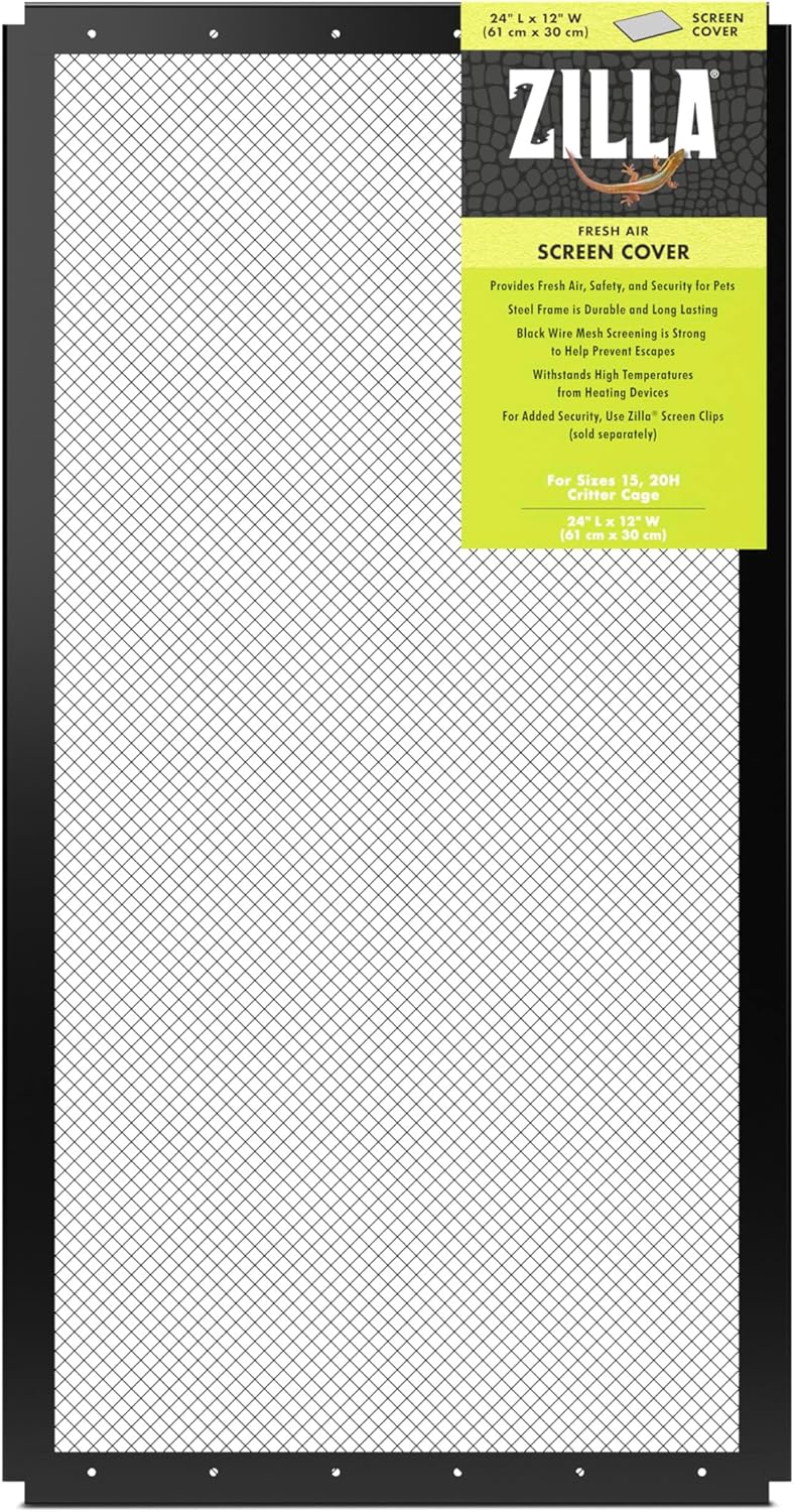Zilla Fresh Air Screen Cover, Secure and Durable Metal Mesh Cover for Reptile Terrariums, 24 x 12 inches - Image 1