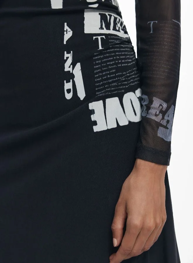 DESIGUAL black Ruched Newspaper Dress for Women | Best Price UAE