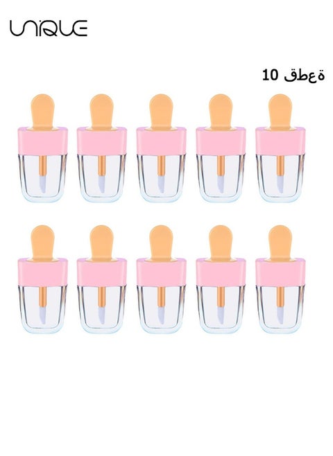 10 Pcs Ice Cream Shaped Empty Lip Gloss Tubes，Refillable Soft Cosmetic Squeeze Tubes with Wand Empty Plastic Lipstick Bottles Lip Gloss Container, Cosmetic Supplies for Lipstick Samples DIY 8ml