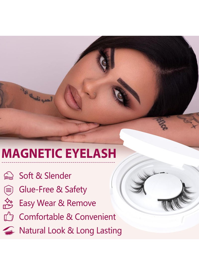 Excefore - Natural Magnetic Eyelashes - Reusable Magnetic Lashes Kit with Applicator for a Wispy False Eyelashes Look, No Glue or Liner Needed (1 Pair) - Image 1