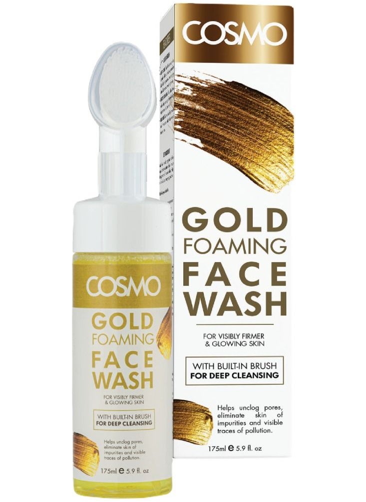COSMO Cosmo Skin Care Gold Foaming Face Wash For Deep Cleansing Built-in Brush 175ml, For Men & Women, Deep Clean, Facewash, All Skin Types  - Image 1