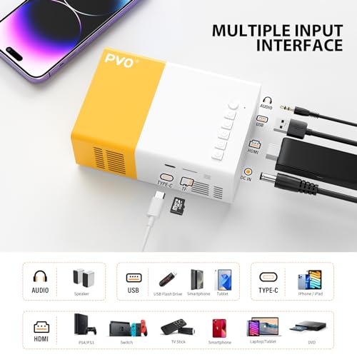 PVO Mini Projector Portable For Cartoon, Outdoor Video Projectors, LED Pico Movie-Projector for Home Theater, Kids Gift, Video Can Be Easily Mirrored Directly to The Projector Via Data Cable - Image 2