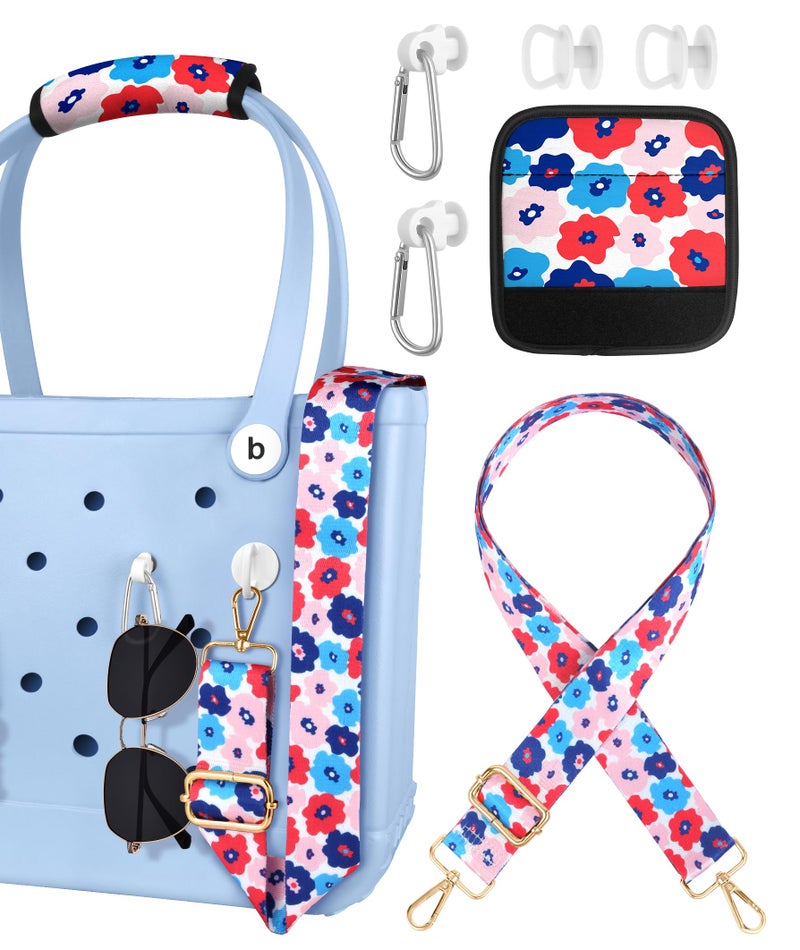 Toykee Bag Strap Crossbody for Bogg Bag Accessories - Charms Shoulder Strap Neoprene Luggage Handle Wrap for Suitcase & 2 Key Holders Blossom - Image 1