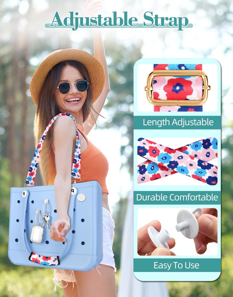 Toykee Bag Strap Crossbody for Bogg Bag Accessories - Charms Shoulder Strap Neoprene Luggage Handle Wrap for Suitcase & 2 Key Holders Blossom - Image 2