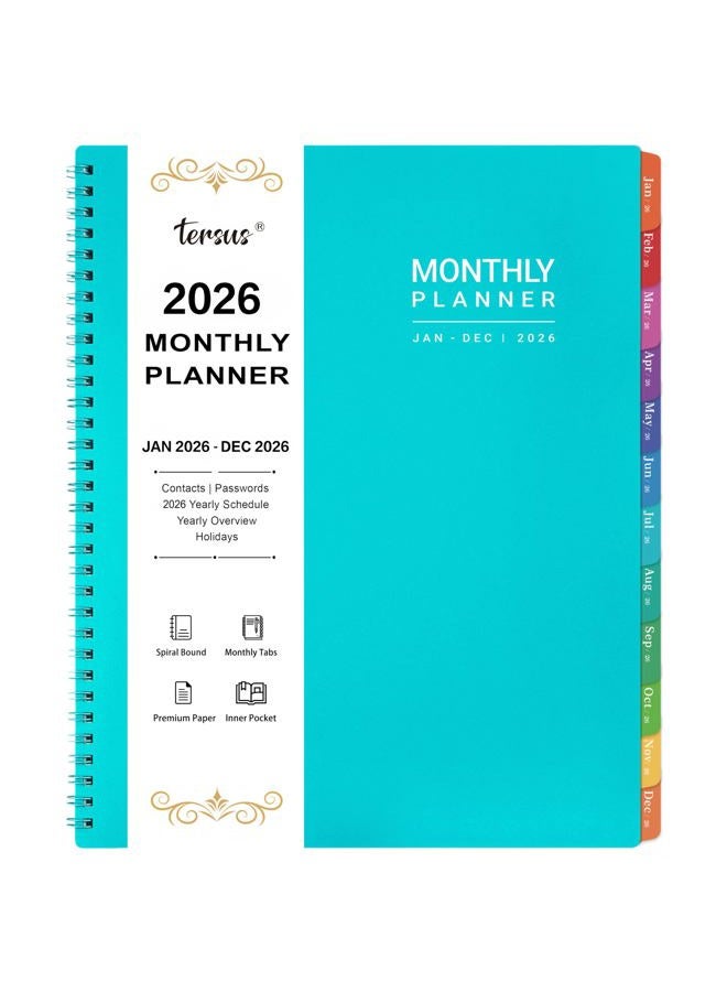 Tersus 2026 Monthly Planner - January 2026 - December 2026, 12 Months Planner Calendar 2026, 9" x 11", Colorful Monthly Tabs, Suitable for School & Work - Image 1
