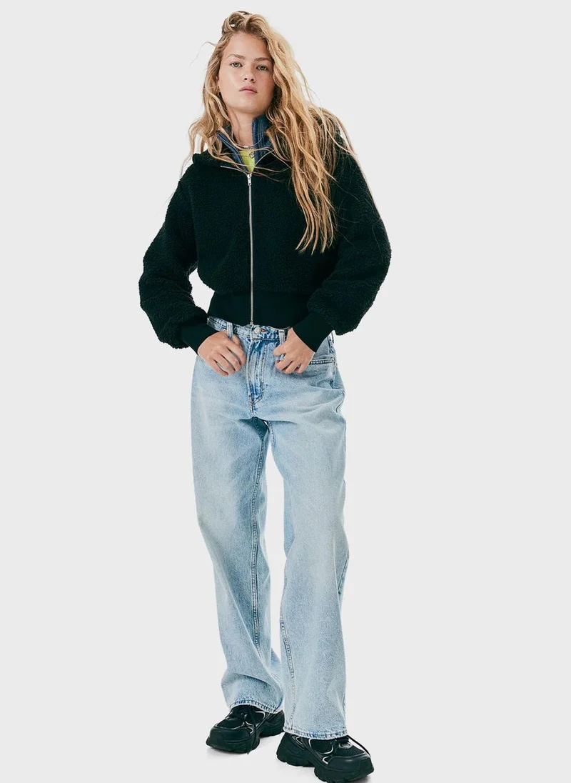 H&M Zip Fur Detail Hoodie