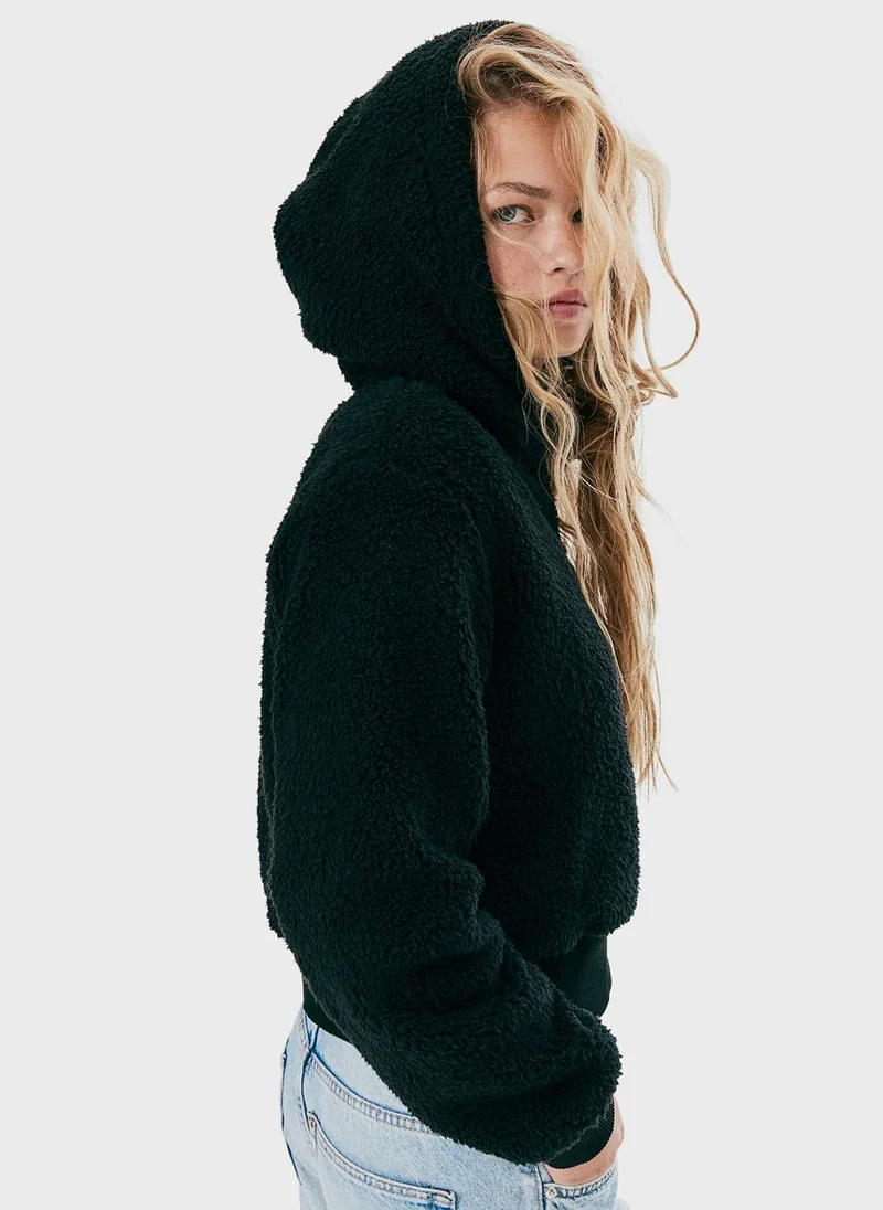 H&M Zip Fur Detail Hoodie