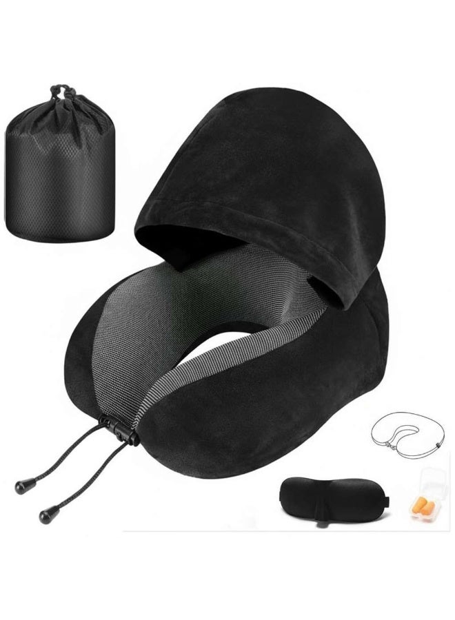 Healife Travel Pillow, Neck Pillow for Travel with Hood for Airplane, Velvet Memory Foam Neck Pillow Adult Head & Neck Support, for Long Flights Plane, Office, Cars Sleeping & Rest (Black) - Image 5