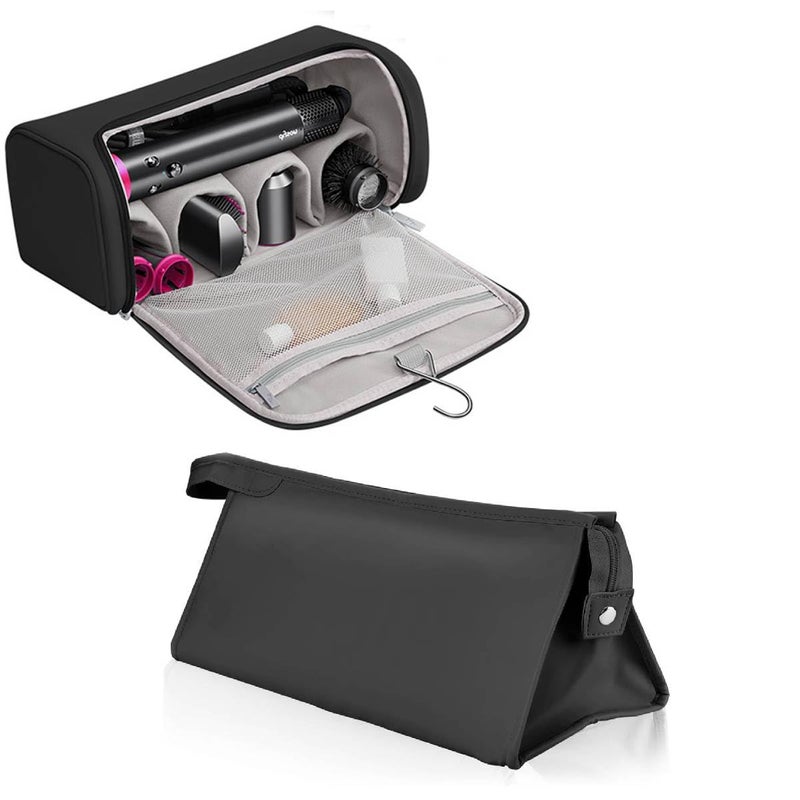 May Create ® PU Leather Travel Case and Organizer Bag Combo for Dyson Airwrap Styler and Attachments, Waterproof, Shockproof, Dustproof Storage, Portable with Hanging Hook, Black, Gift Set - Image 1