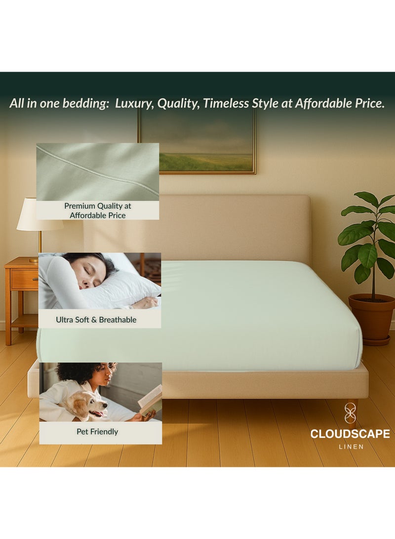 كلاود سكيب لينين Cloud Scape Linen 600 Thread Count Egyptian Cotton Fitted Sheet ( Queen, Mineral) - Image 5