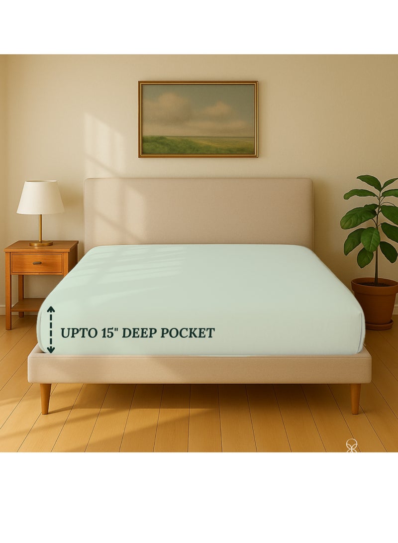 كلاود سكيب لينين Cloud Scape Linen 600 Thread Count Egyptian Cotton Fitted Sheet ( Queen, Mineral) - Image 3