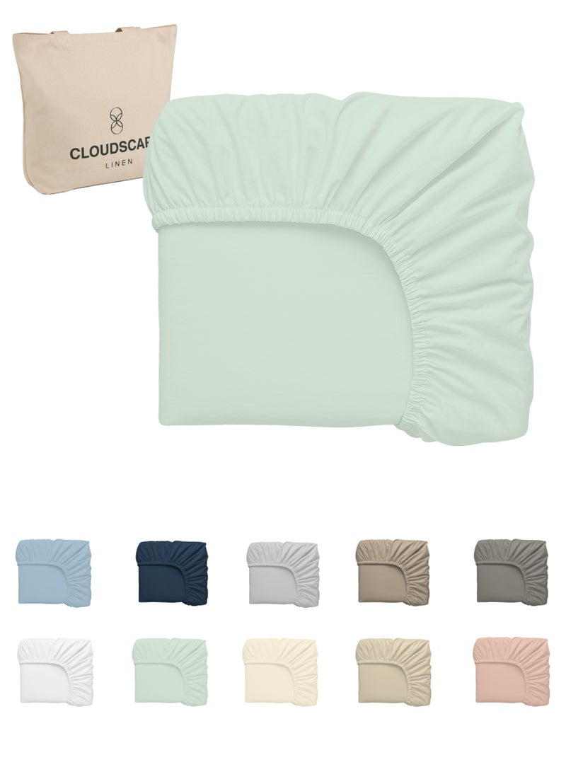 كلاود سكيب لينين Cloud Scape Linen 600 Thread Count Egyptian Cotton Fitted Sheet ( Queen, Mineral) - Image 2