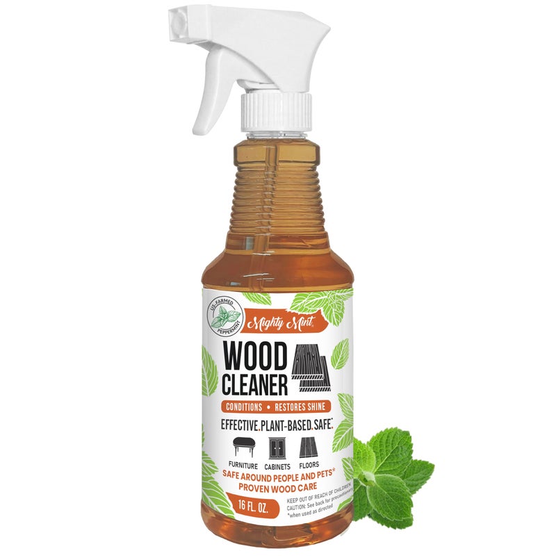 Mighty Mint Wood Cleaner and Conditioner, Non-Toxic, Spray Cleans and Renews Wood, Natural Peppermint Scent, 16oz - Image 1