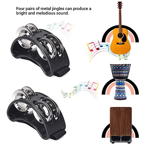 Facmogu 2PCS Foot Tambourine Percussion, Musical Instrument Percussion Pedal with Steel Jingle Bells for Drum & Guitar Playing, Foot Percussion Shakers with Elastic Strap for Adults - Black - Image 3