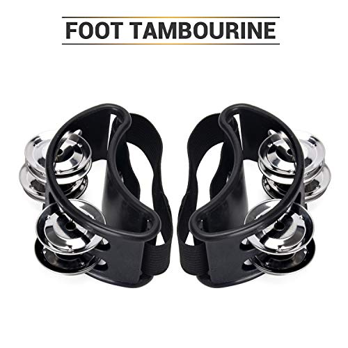 Facmogu 2PCS Foot Tambourine Percussion, Musical Instrument Percussion Pedal with Steel Jingle Bells for Drum & Guitar Playing, Foot Percussion Shakers with Elastic Strap for Adults - Black - Image 2