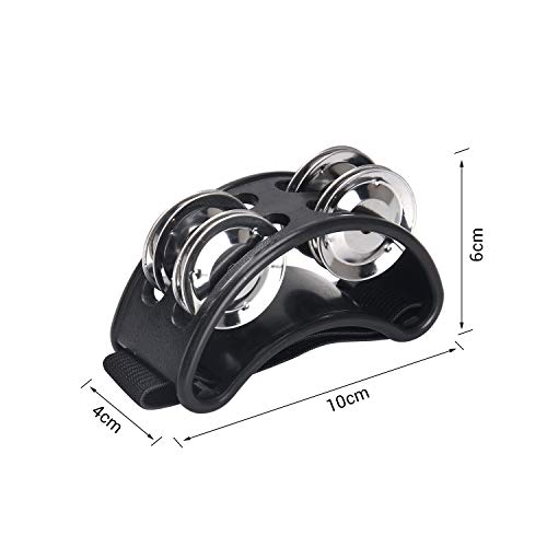 Facmogu 2PCS Foot Tambourine Percussion, Musical Instrument Percussion Pedal with Steel Jingle Bells for Drum & Guitar Playing, Foot Percussion Shakers with Elastic Strap for Adults - Black - Image 5