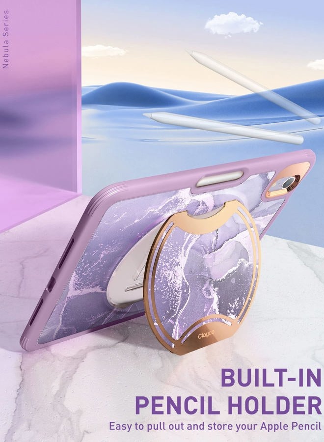 Clayco Nebula Case for iPad Mini 6 (2021) with Kickstand Pencil Charger [Supports 2nd], Full Body Heavy Duty Protective Case with Built-in Screen Protector for iPad Mini 8.3" 6th Generation (Purple) - Image 5