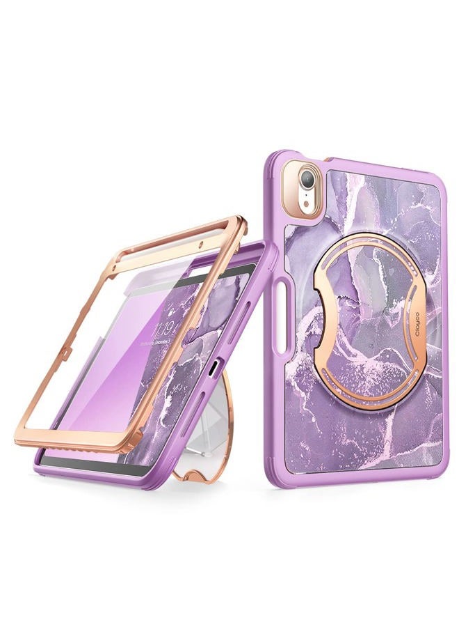 Clayco Nebula Case for iPad Mini 6 (2021) with Kickstand Pencil Charger [Supports 2nd], Full Body Heavy Duty Protective Case with Built-in Screen Protector for iPad Mini 8.3" 6th Generation (Purple) - Image 1