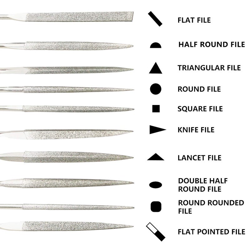 KALIM 10pc Mini Diamond Needle File Set - 6 Inch Total Length, 150 Grit Diamond File (Usable Length: 2-3/4 Inch) - Image 4