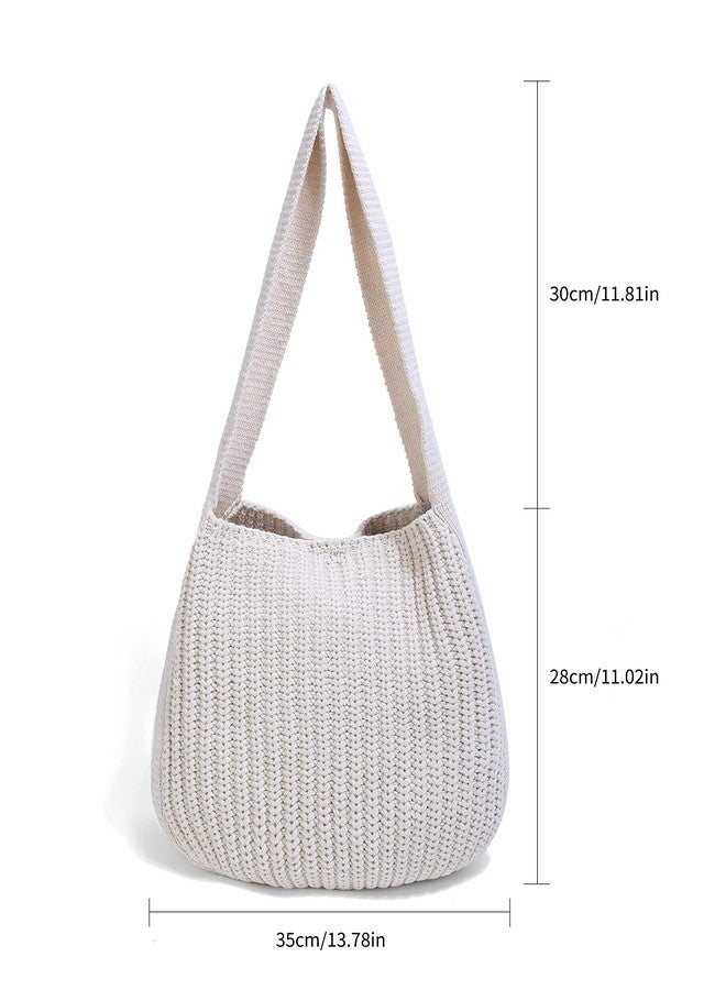 ENBEI Women's Handcrafted Crochet Tote Bag Knit Shoulder bag,All-Season Handwoven Beach Bag, Cute Eco-Friendly Handmade Tote for Shopping, Travel, Daily Use, Gift Box Packaging（White） - Image 4