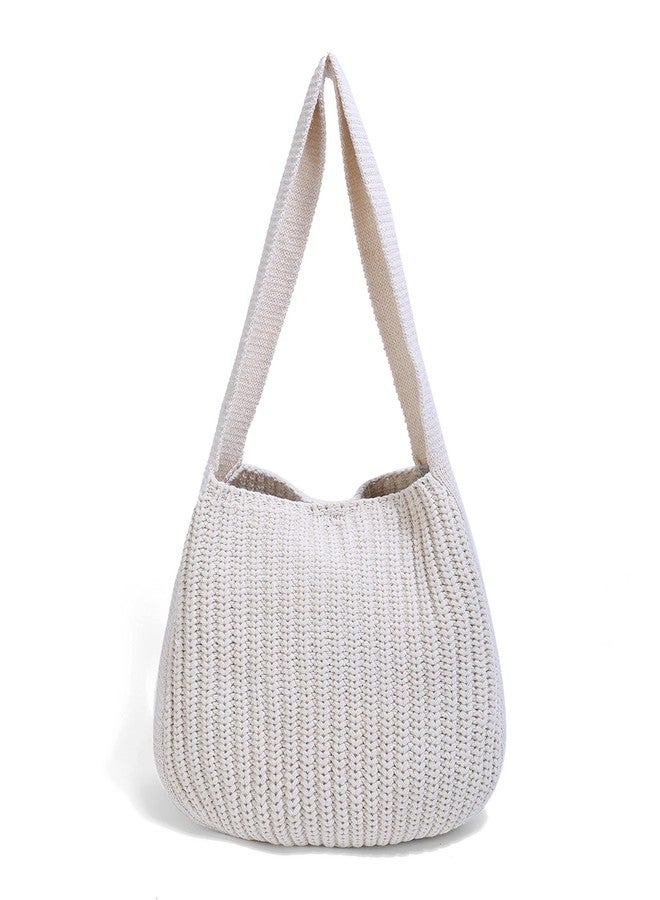 ENBEI Women's Handcrafted Crochet Tote Bag Knit Shoulder bag,All-Season Handwoven Beach Bag, Cute Eco-Friendly Handmade Tote for Shopping, Travel, Daily Use, Gift Box Packaging（White） - Image 1