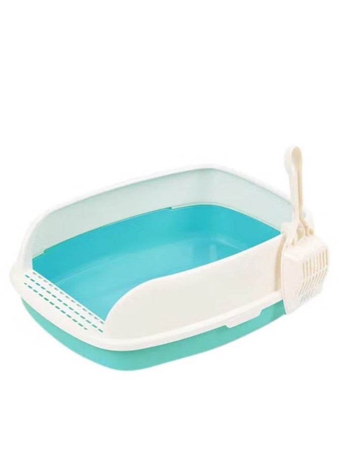 Large Open Cat Litter Box Prevents Spread Spray Blue/White 52 x 40 x 20cm