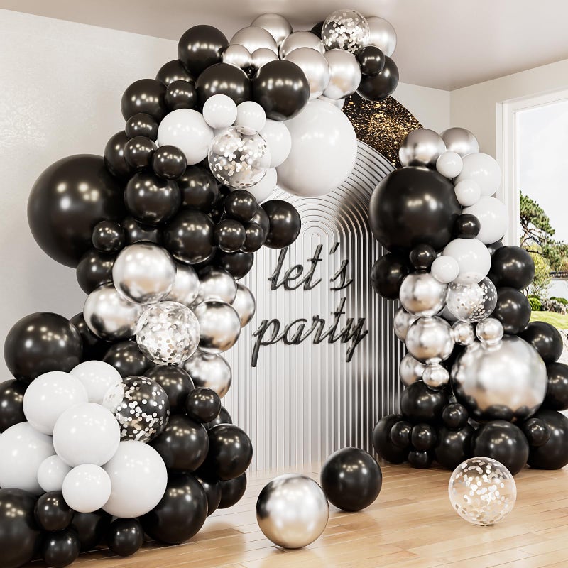 Haolongfa Black and Silver Balloons Garland Arch Kit135 Pcs Graduation Balloons KitMetallic Silver Black White and Confetti Balloons for Graduation DecorBirthdayRetirementWedding Anniversary Supplie - Image 2