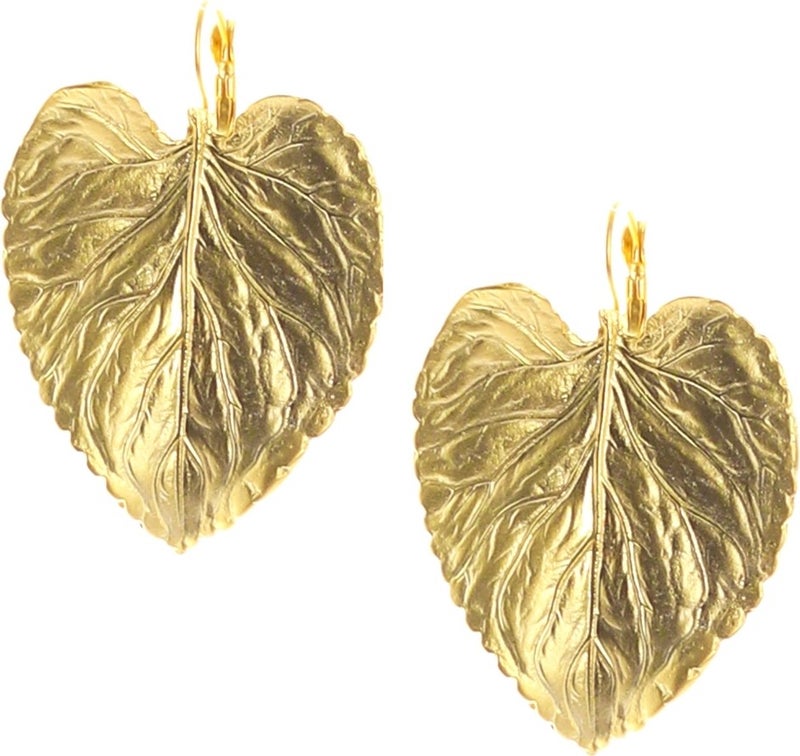 Labalaba Women's Matte Gold Plated Slip-On Model Leaf Earrings - Image 5