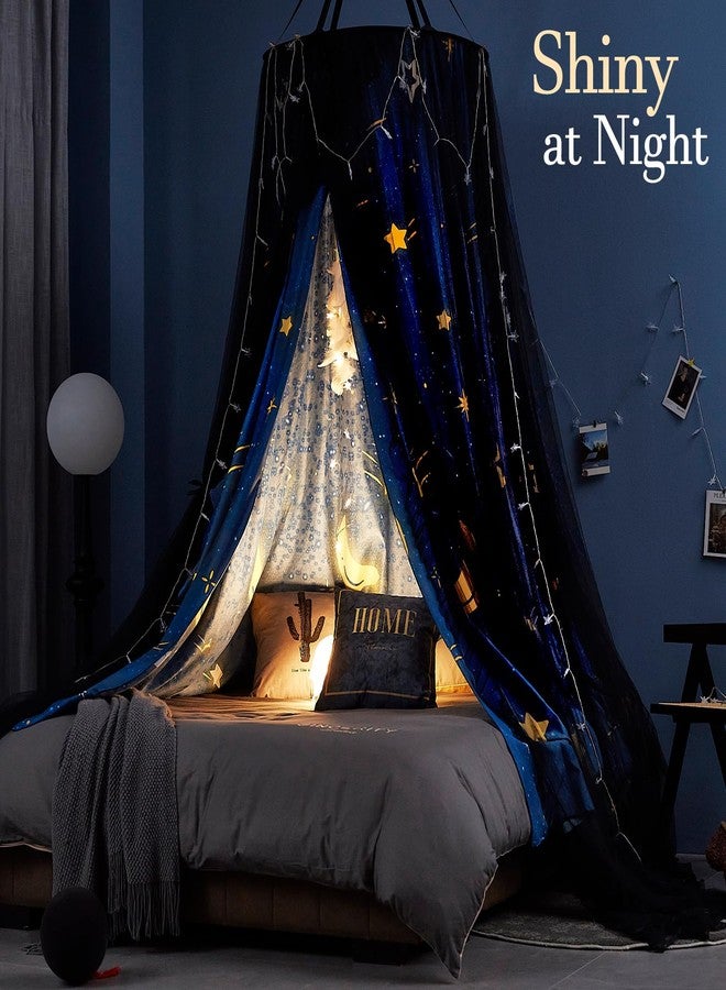 Kertnic Gorgeous Star Printed Bed Canopy for Girls & Adults, Room Decorative Cozy Bed Curtain Canopy Drapes, Round Dome Luxurious Lace Princess Canopies Mosquito Netting (Star) - Image 3