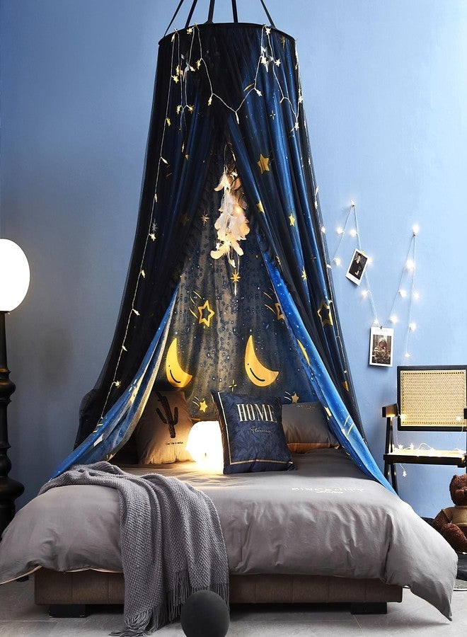 Kertnic Gorgeous Star Printed Bed Canopy for Girls & Adults, Room Decorative Cozy Bed Curtain Canopy Drapes, Round Dome Luxurious Lace Princess Canopies Mosquito Netting (Star) - Image 2