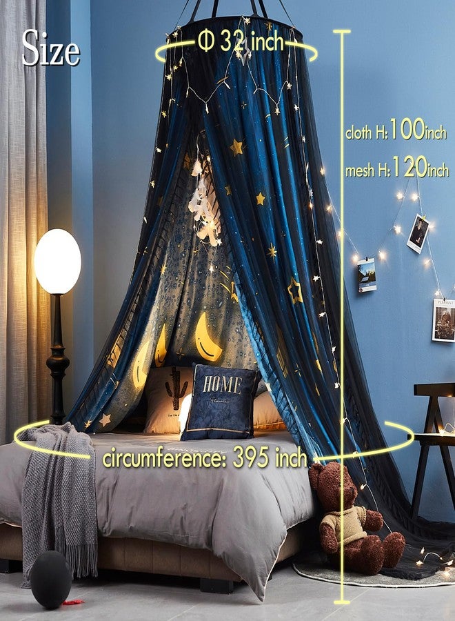 Kertnic Gorgeous Star Printed Bed Canopy for Girls & Adults, Room Decorative Cozy Bed Curtain Canopy Drapes, Round Dome Luxurious Lace Princess Canopies Mosquito Netting (Star) - Image 4