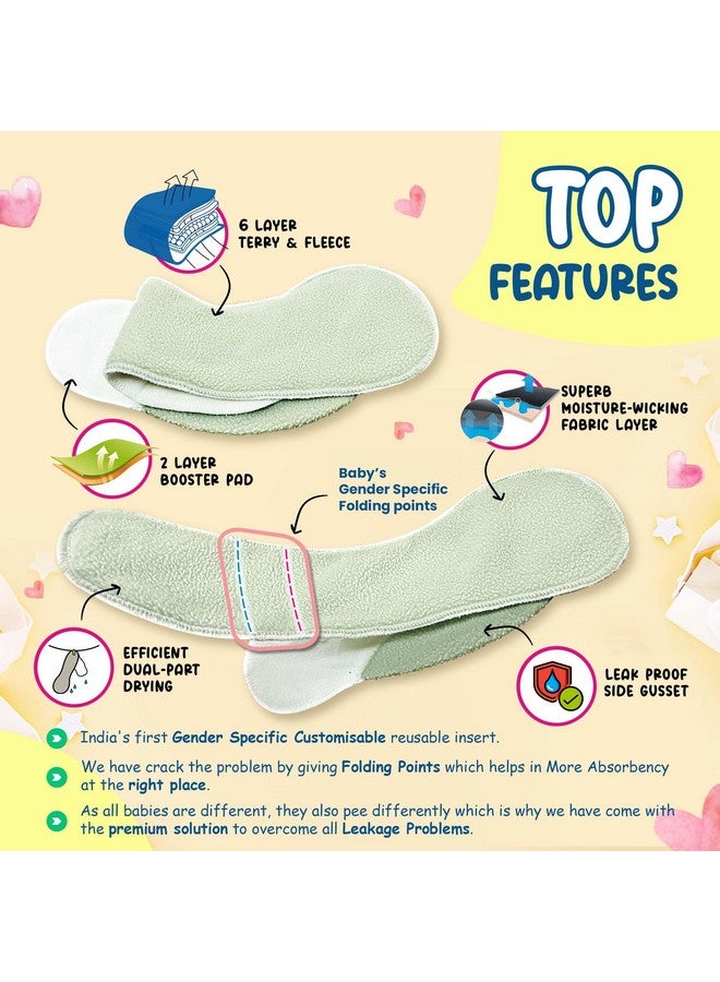 Liltoes Cloth Diapers For New Born Babies 0 To 3 Years | Freesize Adjustable And Reusable | Premium Cloth Nappies Pack Of 2 (2 Cloth Diapers + 2 Inserts) | Jazzy Lines + Nerdy Sheep - Image 4
