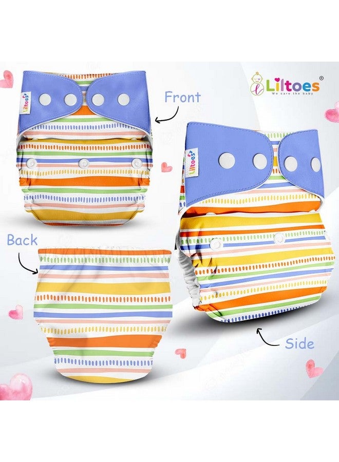 Liltoes Cloth Diapers For New Born Babies 0 To 3 Years | Freesize Adjustable And Reusable | Premium Cloth Nappies Pack Of 2 (2 Cloth Diapers + 2 Inserts) | Jazzy Lines + Nerdy Sheep - Image 2