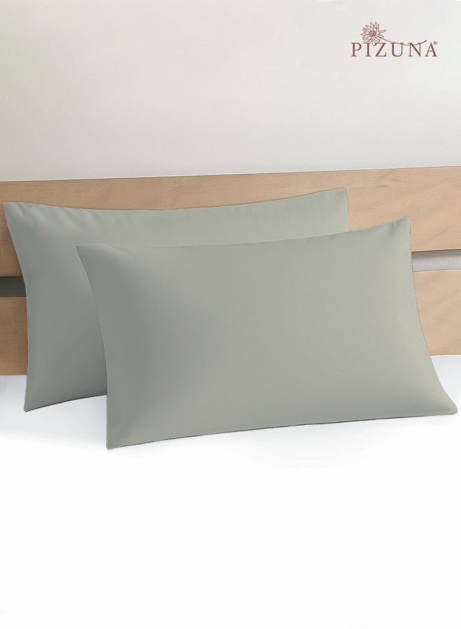 Pure 100% Cotton Pillow Case 48 x 74 cm Silver, 400 Thread Count Soft Luxurious Long Staple Cotton Sateen Weave Pillow Cover (Cooling Pillowcase Silver- 2 PC)