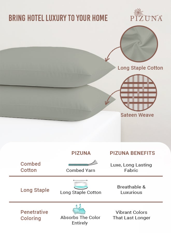 PIZUNA Pure 100% Cotton Pillow Case 48 x 74 cm Silver, 400 Thread Count Soft Luxurious Long Staple Cotton Sateen Weave Pillow Cover (Cooling Pillowcase Silver- 2 PC) - Image 2