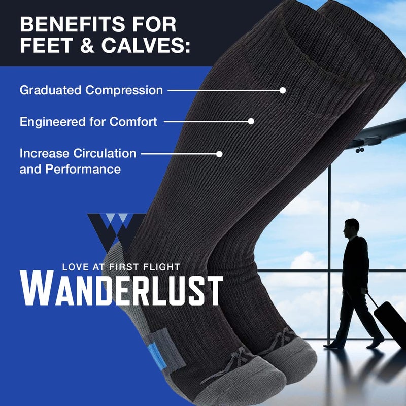 Wanderlust جوارب ضغط السفر الهوائي وندرلاست، L-XL: للرجال 8.5-12 / للنساء 9.5-12 - Image 2
