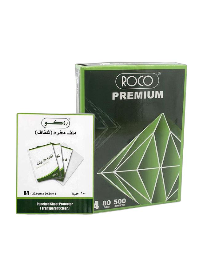 ROCO ورق طباعة A4 من روكو 500 ورقة + جيب ملف شفاف A4 - Image 1