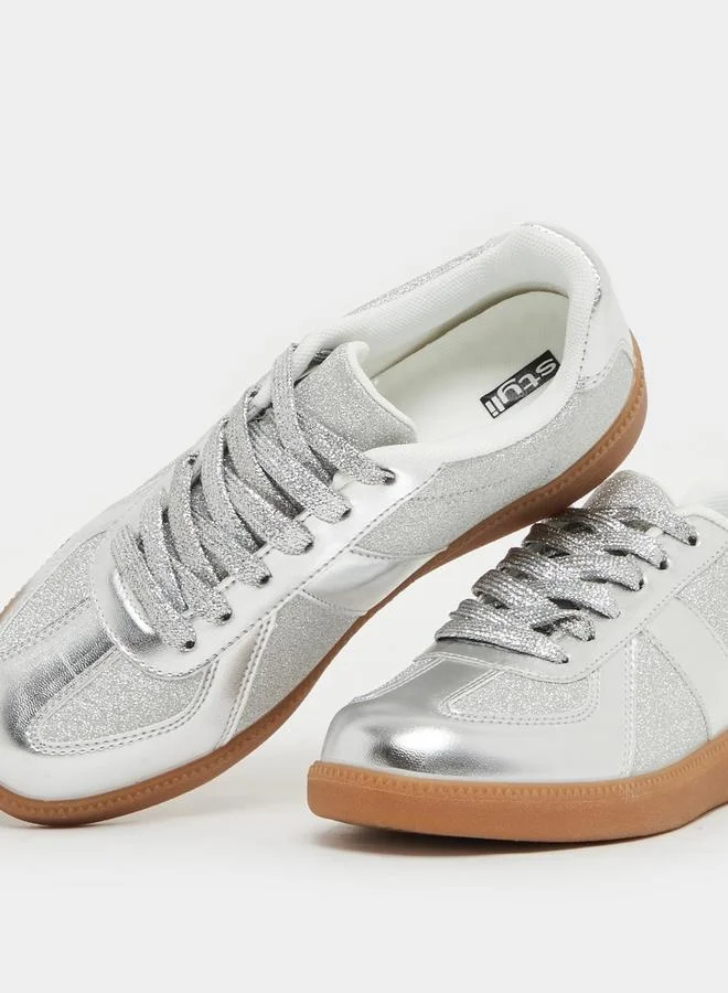 Styli Textured Metallic Lace Up Sneakers