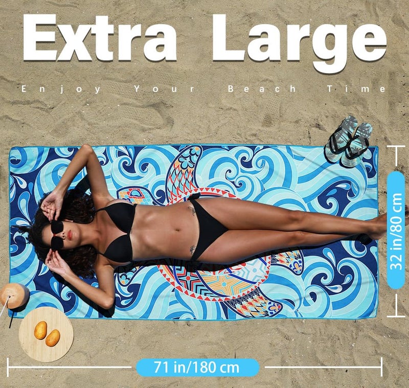 Widdonen Microfiber Lightweight Thin Beach Towel Sand Free Quick Dry Absorbent Compact Towels for Swimming Pool Camping Beach Accessories Large Easy Pack Travel Things for Vacation Essentials Gift Adult - Image 2
